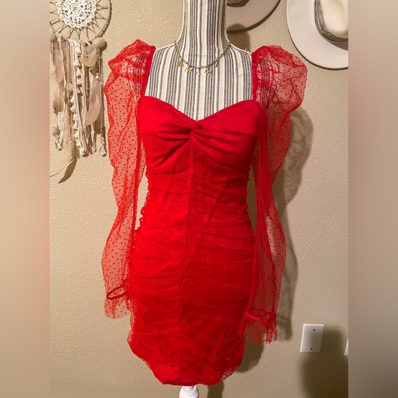 Red Swiss Dot Mini Dress - Picture 2 of 3